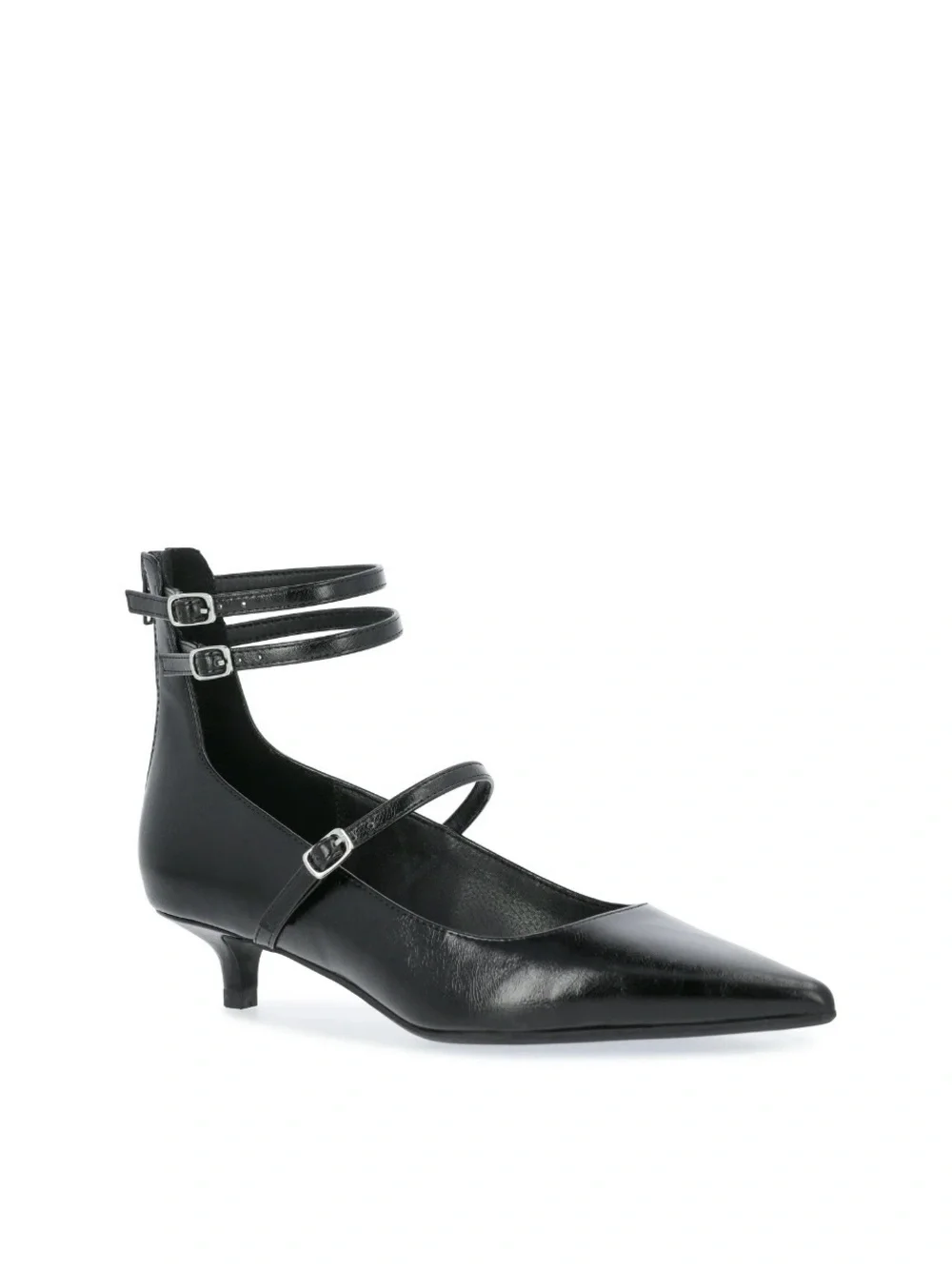 Scoop Black Pointed Kitten Heel Ankle-Strap Flats